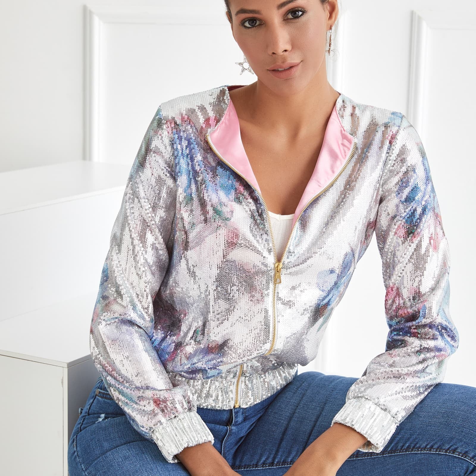sequined bomber jacket