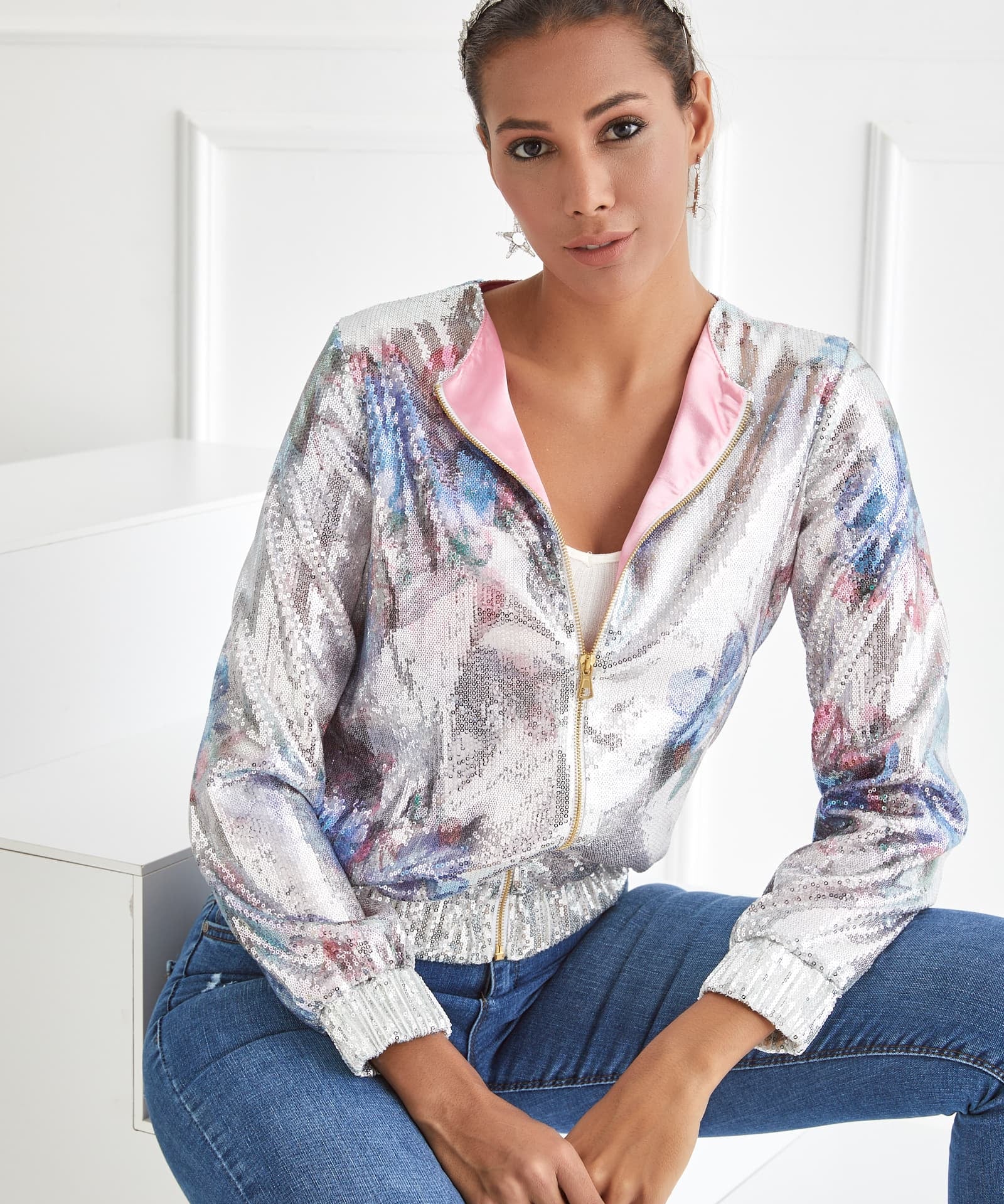 sequined bomber jacket
