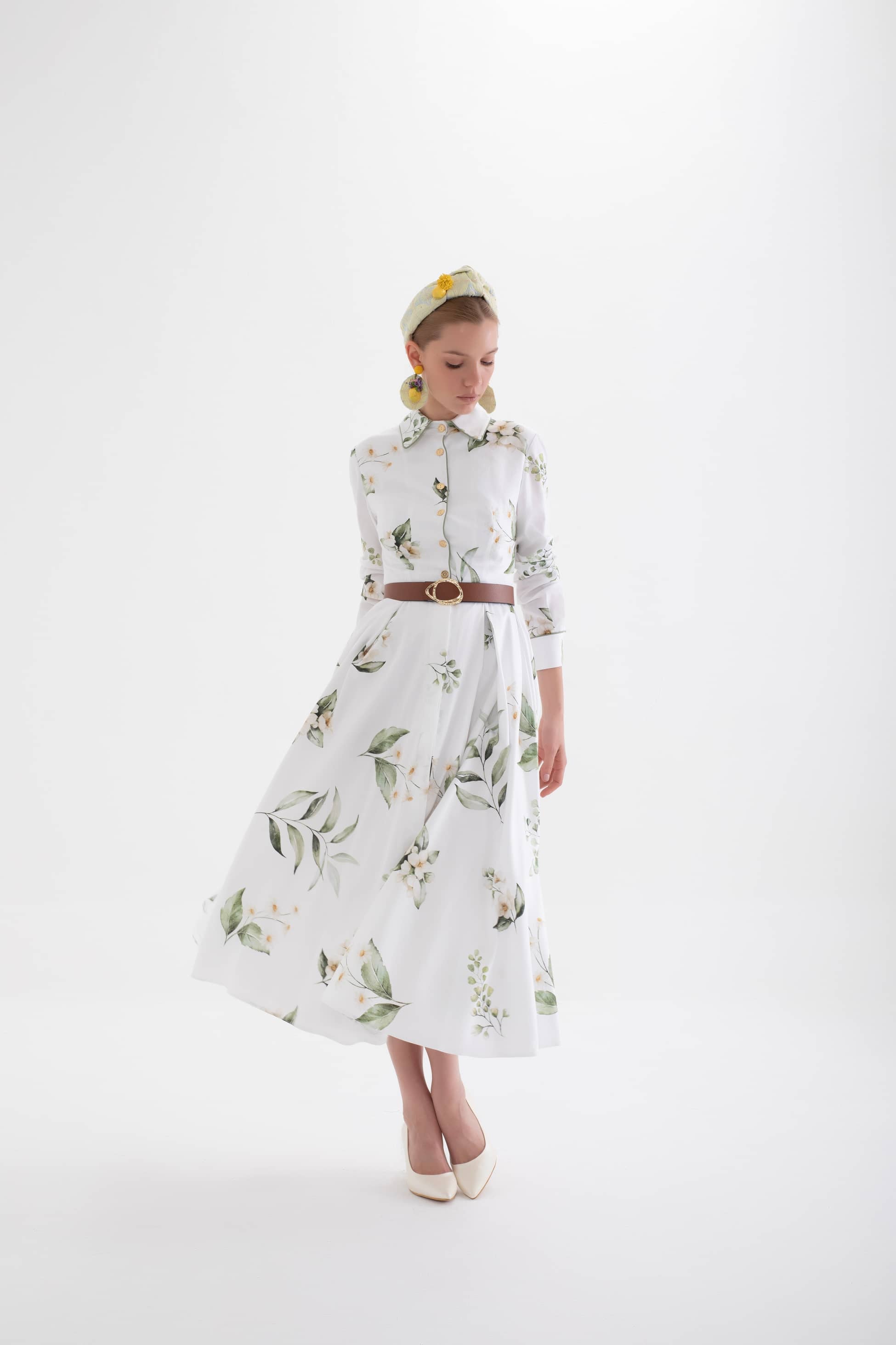 velya – white floral shirt dress