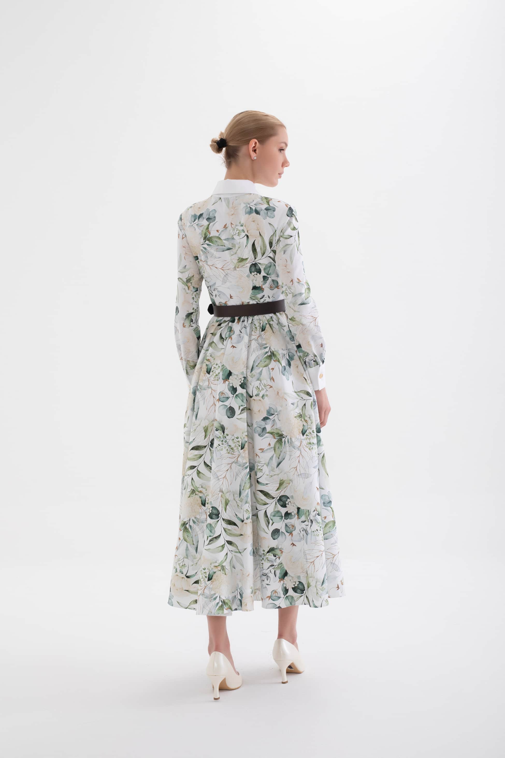 verdure white cicek patterned shirt dress