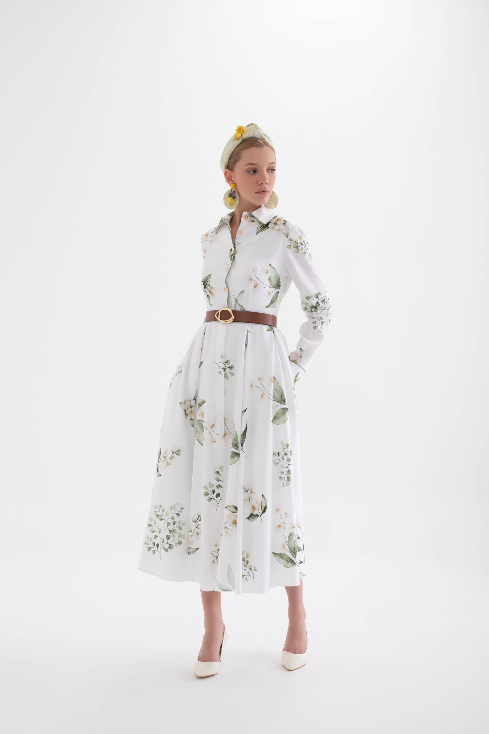velya – white floral shirt dress